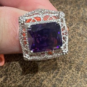 Large Purple Rectangle Stone Silver Ladies Ring